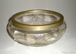 ART DECO CSISZOLT ÜVEG KÍNÁLÓ RÉZ SZEGÉLLYEL
