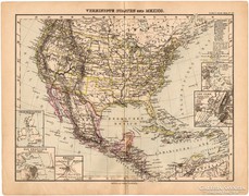 Amerikai Egyesült Államok és Mexikó térkép 1893, eredeti