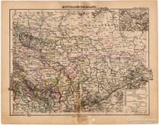 Közép - Németország térkép 1893, eredeti, német nyelvű