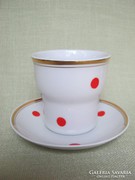 Hollóházi porcelán piros pöttyös kávés csésze