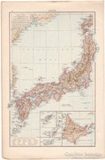Japán és Kaukázus térkép 1887, német atlasz, eredeti, régi, antik, Ázsia, sziget
