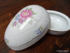  Hollóházi tojás alakú porcelán doboz ékszertartó virágos