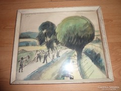 Nyergesi János:Munkálatok a határban, akvarell jelzett 1961