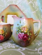 Nagy méretű rózsás fajansz teás csészék és kiöntő