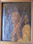 Régi szignált olaj vászon paraszt portré