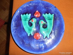Kék madaras fali tányér
