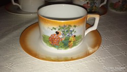 Antik Zsolnay jelenetes teás csésze + kistányér