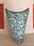 Gorka repesztett mázas zöld kerámia váza, ceramic vase (28)