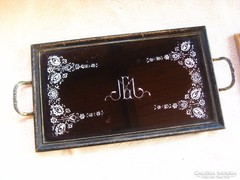 Antique tray, monogrammed, 34 x 20 cm pattern, fine handmade pattern