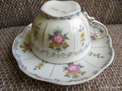 Zsolnay porcelán virágos teás csésze+alj (Orbán Gizi szignó)