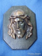 Antik bronz A Megváltó Jézus falikép,falidísz