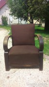 Art deco hajlított karfás fotel barna zsákszövet anyag - Potom áron eladó!