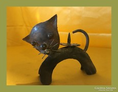 Retro,régi kézműves cica gyertyatartó