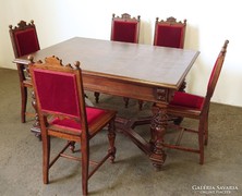 0M534 Antik ónémet étkezőgarnitúra asztal+5 szék