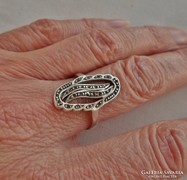 Szép régi nagyméretű markazitos ezüst gyűrű