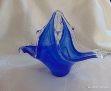 Muránói kék üveg kosár, asztralközép  /  900