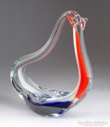 0M693 Madár alakú színezett művészi üveg hamutál