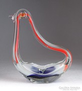 0M694 Madár alakú színezett művészi üveg hamutál
