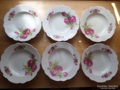 6 db régi Zsolnay rózsás gyöngyös szélű tányér falitányér