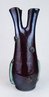 0M848 Vastag falú irizáló művészi üveg váza 29 cm