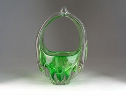 0N054 Fújt üveg BOHEMIA művészi üveg kosár 23.5 cm