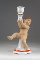 0N098 Régi jelzett puttós porcelán gyertyatartó
