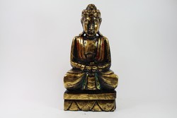 Aranyozott 50 cm faragott meditáló délkelet ázsiai buddha
