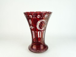 0D931 Nagy méretű fecskés bordó üveg váza 30 cm