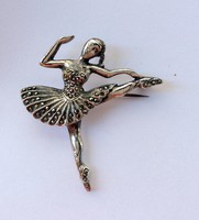 Ezüst balerina bross markazitokkal antik