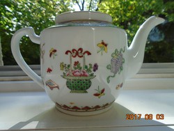1925 JINGDEZHEN Kézzel festett aranyozott Pillangó,gyümölcs,virág mintákkal kínai tea kiönttő