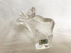 Svéd LINDSHAMMAR kristály jávorszarvas eredeti dobozában, új, vintage