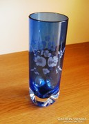 19 cm, kék kristály  üveg váza
