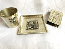 Antique silver plated alpaca match holder, ashtray and cigar holder, camel margit?