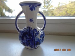 DELFT kobaltkékkel gazdagon festett ELESVA 505 holland kis váza virág minták Vintage 1960-7,5 cm