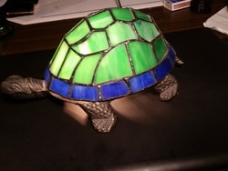 Réz teknős béka lámpa Tifany üveggel aranyos hangulatos