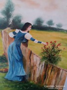Sztopka Anna: Kékruhás lány festmény