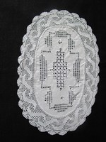 Art Nouveau oval thread lace tablecloth meticulous filigree Hungarian handwork napkin tray 1908
