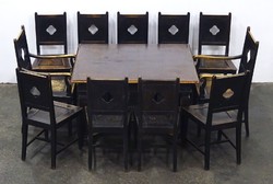 0N580 Antik barokk étkezőgarnitúra asztal+11 szék