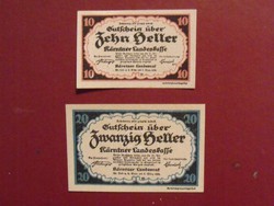 10 és 20 heller párban 1920 nyomdatiszta
