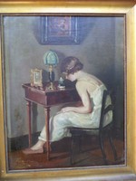Pán Arthúr  /1894-1983  / Lány a hálószobában 43x54 cm olaj vászon