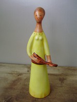 Extrém ritka art deco Bodrogkeresztúri mandolinon játszó sárga ruhás lány