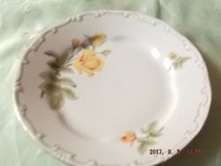 Zsolnay lapos sárga rózsás tányér 