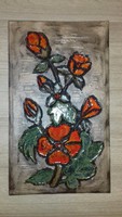 7 kg súlyú !!! 59 cm x 34 cm! ELKÉPESZTŐ AJÁNDÉK LEHET!! RUSCHA Fat Lava  kerámia fali kép - virágok