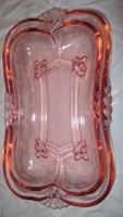 1821  2 db egymásba illő pink rózsaszínű üveg tál  kínáló! 