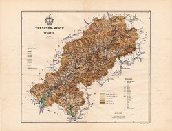 Trencsén megye térkép 1886, Magyarország, vármegye, atlasz, Kogutowicz Manó, 43 x 56 cm, eredeti