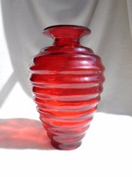 Tűz piros vörös, vastag üveg nagy méretű váza 27 cm, hibátlan