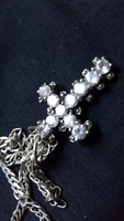 Extravagant silver cross pendant + necklace chain swarovski crystal modern style unisex unusual