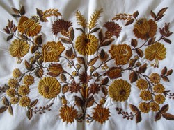Old handmade pair set with beautifully embroidered decorative pillow + running - tablecloth embroidery valuable Hungarian needlework