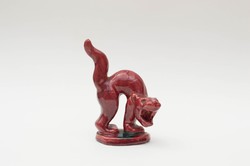 Fránya piros macska - ásító támadó cica kerámia