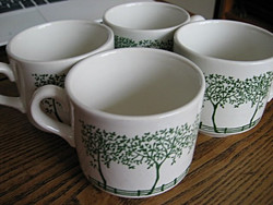 4 db zöld fa látképes angol csésze, bögre